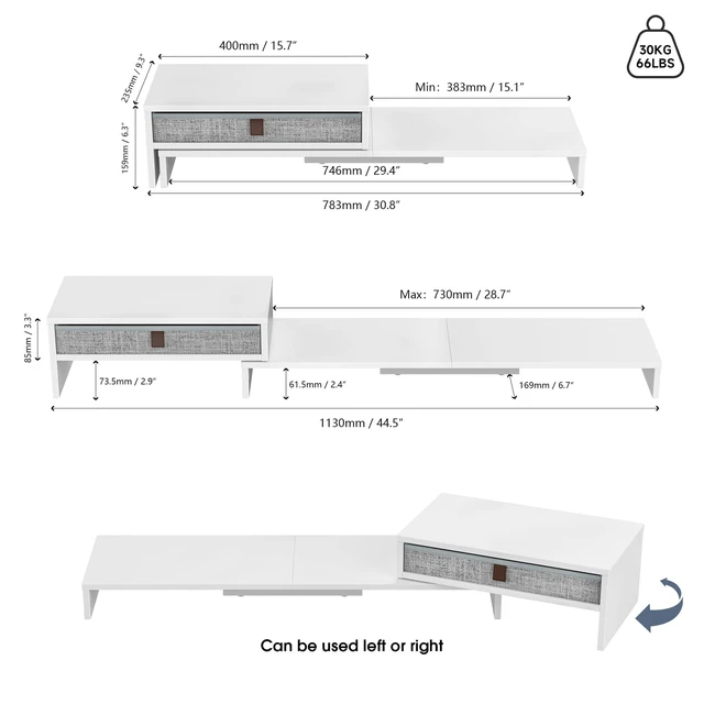 Alt view image 3 of 5 - Fenge Triple Monitor Stand with Storage Drawer, Adjustable Length and Angle