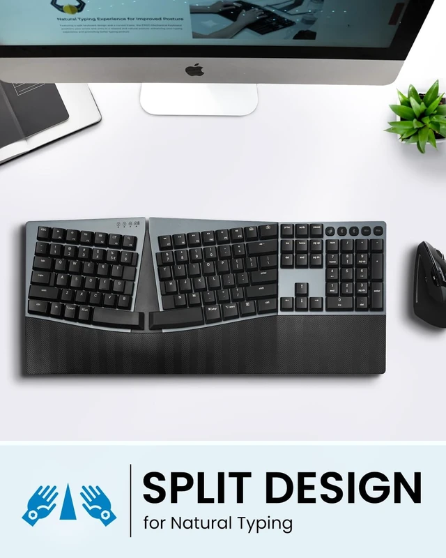 Alt view image 4 of 5 - Perixx PERIBOARD-735BR Wireless Ergonomic Mechanical Keyboard - Low-Profile Brown Tactile Switches - Multi-Device Connection - Compatible with Windows and Mac OS X - US English