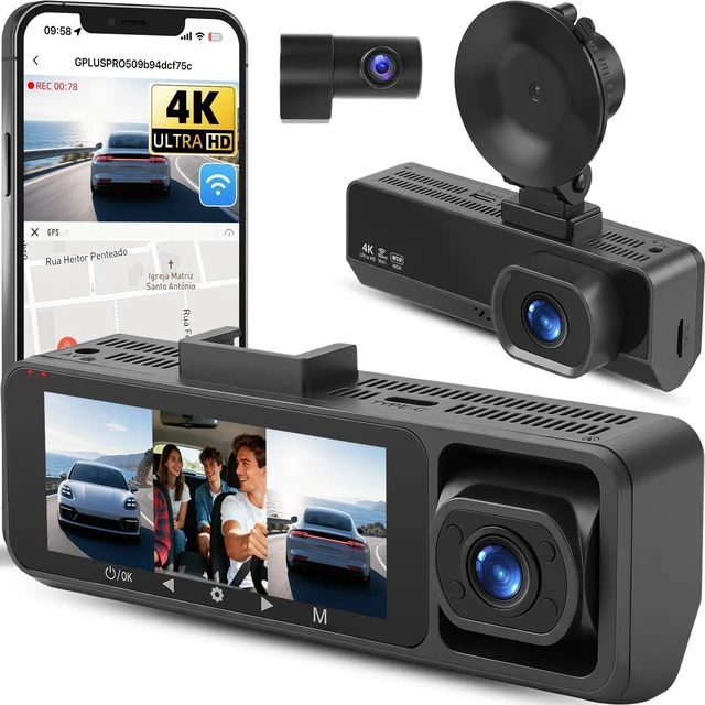 Main image of 4K 3 Channel Dash Cam Front and Rear Inside 3.16 Inch Dash Camera for Cars