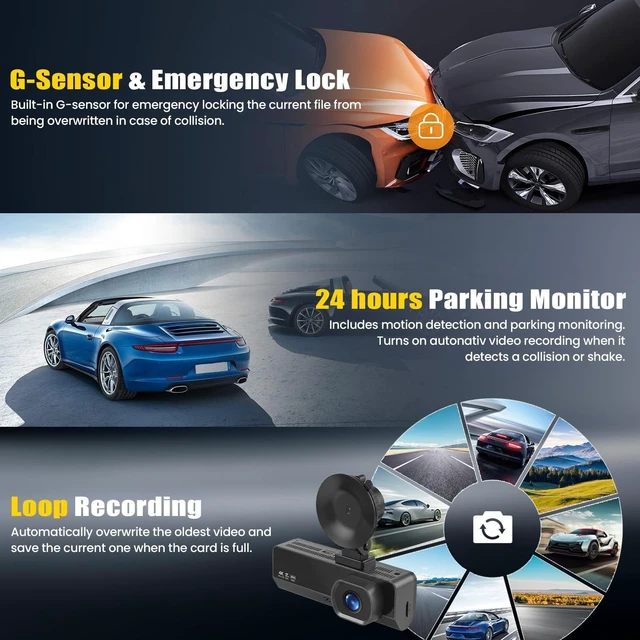 Alt view image 4 of 5 - 4K 3 Channel Dash Cam Front and Rear Inside 3.16 Inch Dash Camera for Cars