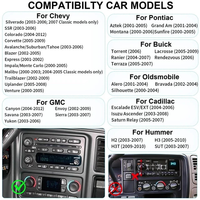 Alt view image 2 of 5 - Plug&Play Car Stereo for Chevrolet Silverado 1500/2500/3500 Suburban Tahoe 2003-2006 /Sierra Impala Yukon Avalanche 2003-2006,7" IPS Touchscreen with CarplayAndroid Auto 30-EQ/Subwoofer Output