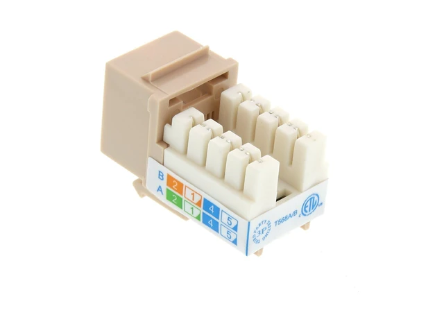Alt view image 3 of 5 - Networx Cat6 Keystone Jack - 90 Degree RJ45 Ethernet Module - 50 Micron Gold Plated - Slim Profile for High Density Patch Panels - UL-Listed Fire Retardant - Beige - 25 Pack
