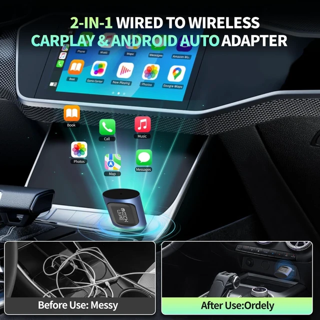 Alt view image 2 of 5 - 2026 Upgraded 2-in-1 Wireless CarPlay Adapter & Android Auto Wireless Adapter, Bluetooth Car Adapter for Wired to Wireless, Fast & Stable Auto-Connect, 5G WiFi & BT 5.4, Plug & Pl