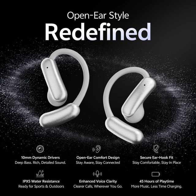 Alt view image 2 of 5 - OceanSounds Open Ear Headphones, Bluetooth 5.4 Wireless Earbuds with Mic, Lightweight Ear Hook Sports Headphones, LED Display Charging Case, IPX5 Waterproof for Running, Workout, Gym, Cycling(S