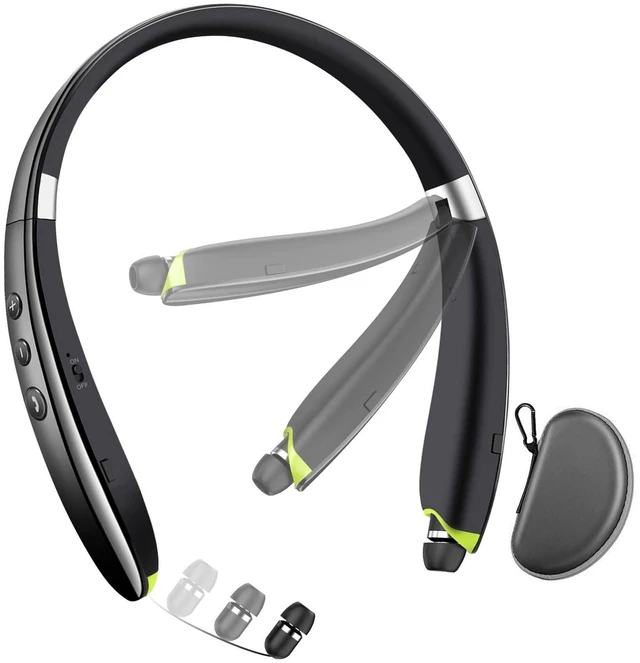 Main image of Neckband Bluetooth Headphones with Retractable Earbuds, Foldable Wireless Headset with Vibration Call Alert, 18H Playtime, Noise Cancelling Earphones with Mic for Sports Running Driving Office