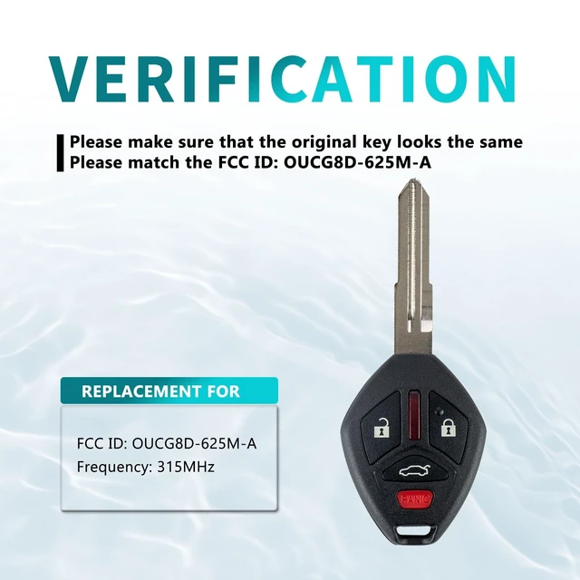 Alt view image 5 of 5 - RemoteMatch 4-BTN Car Entry Remote Transponder Ignition Key Fob Control Replacement Fit for 2008 2009 2010 2012 2013 2014 2015 2016 2017 Mitsubishi Lancer OUCG8D-625M-A (2 Pack)