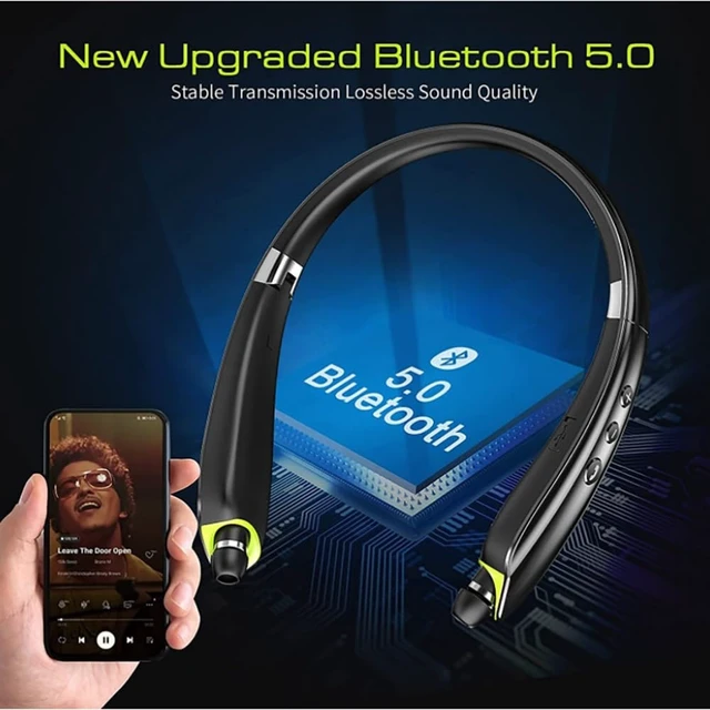 Alt view image 5 of 5 - Neckband Bluetooth Headphones with Retractable Earbuds, Foldable Wireless Headset with Vibration Call Alert, 18H Playtime, Noise Cancelling Earphones with Mic for Sports Running Driving Office
