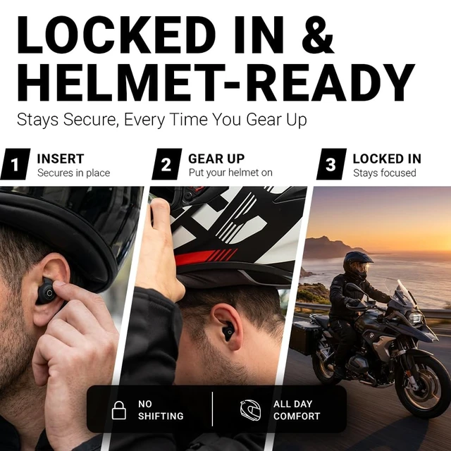 Alt view image 3 of 5 - Artevive Motorcycle Earbuds Low Profile Bluetooth Moto Earbuds & Headset for Helmet Music & GPS, Best Earbuds for Motorcycle Riding, Under Helmet