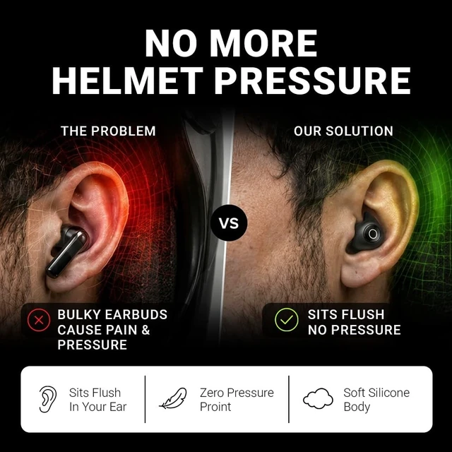 Alt view image 2 of 5 - Artevive Motorcycle Earbuds Low Profile Bluetooth Moto Earbuds & Headset for Helmet Music & GPS, Best Earbuds for Motorcycle Riding, Under Helmet
