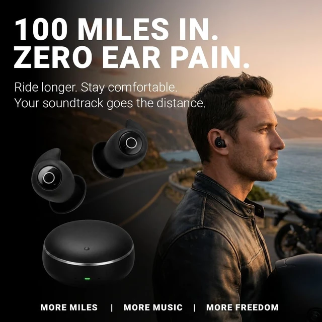 Alt view image 5 of 5 - Artevive Motorcycle Earbuds Low Profile Bluetooth Moto Earbuds & Headset for Helmet Music & GPS, Best Earbuds for Motorcycle Riding, Under Helmet