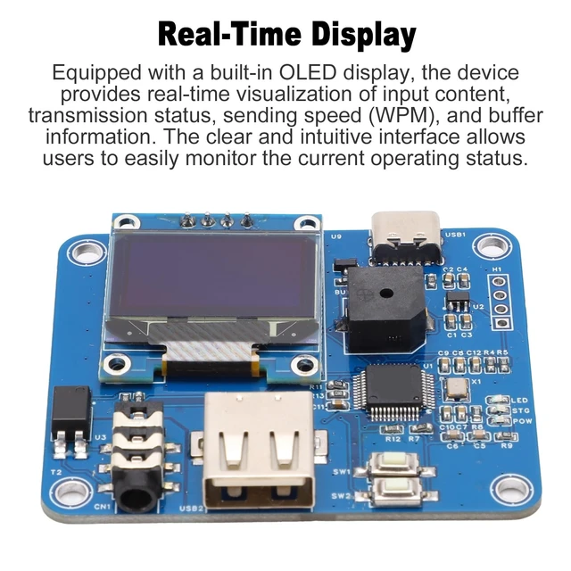 Alt view image 3 of 5 - Daconovo CW Keyer with OLED Display and USB Interface for Morse Training