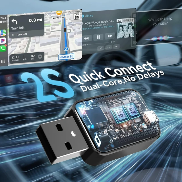 Alt view image 3 of 5 - Ginlvnda Mini 2-in-1 Wireless Apple CarPlay Android Auto Adapter USB A/C
