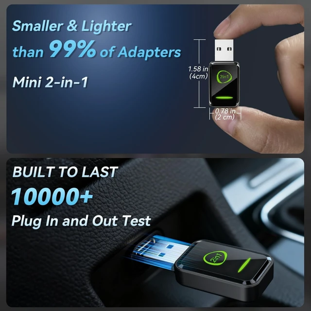 Alt view image 2 of 5 - Ginlvnda Mini 2-in-1 Wireless Apple CarPlay Android Auto Adapter USB A/C