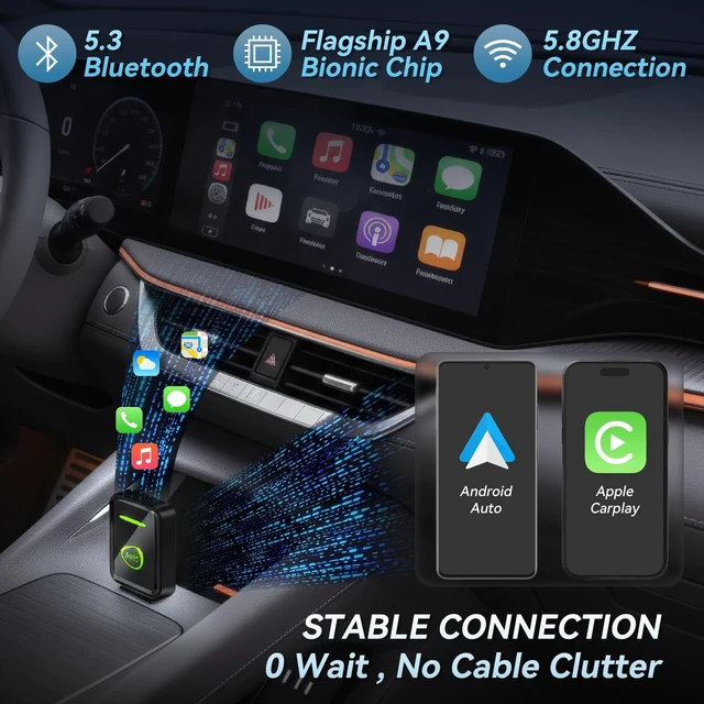 Alt view image 4 of 5 - Ginlvnda Mini 2-in-1 Wireless Apple CarPlay Android Auto Adapter USB A/C