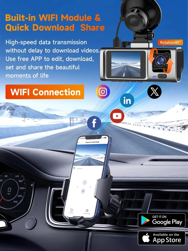 Alt view image 3 of 5 - 3 Channel Dash Cam Front and Rear Inside, 2.5K Front Cabin Recorder with Super Night Vision, WiFi App Control, Loop Recording, G-Sensor, 24H Parking Mode Dash Camera for Commuters & Family SUV