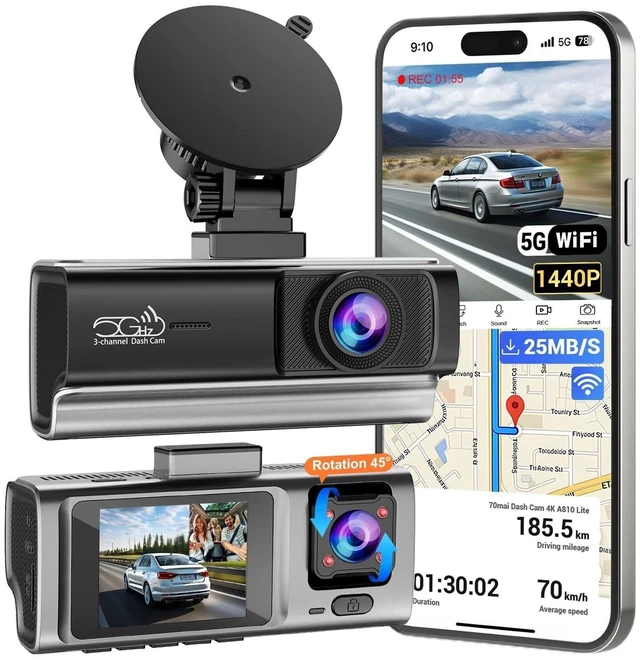 Main image of 3 Channel Dash Cam Front and Rear Inside, 2.5K Front Cabin Recorder with Super Night Vision, WiFi App Control, Loop Recording, G-Sensor, 24H Parking Mode Dash Camera for Commuters & Family SUV