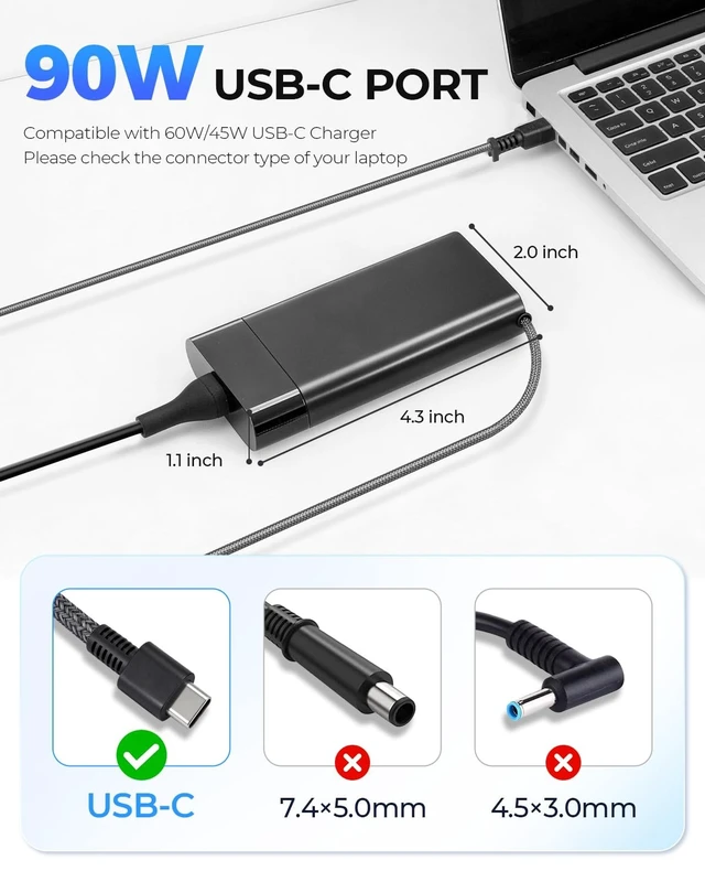 Alt view image 2 of 5 - STHWU 90W USB C Laptop Charger Compatible with HP, Power Adapter with Cord