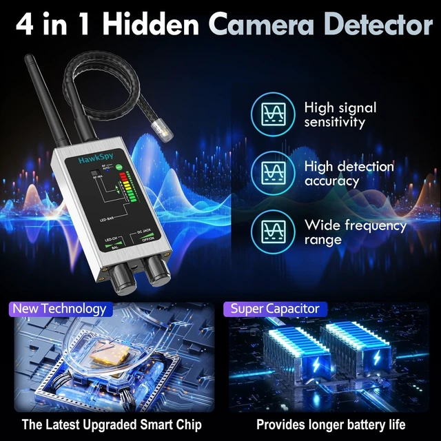 Alt view image 2 of 5 - Hawkspy M8000 Hidden Camera Detectors, Bug Detector & Magnetic Tracker Detector Privacy Protection for Travel, Business, Hotels & Meetings Auto Detection, Portable Spy Camera Finder(Silver)