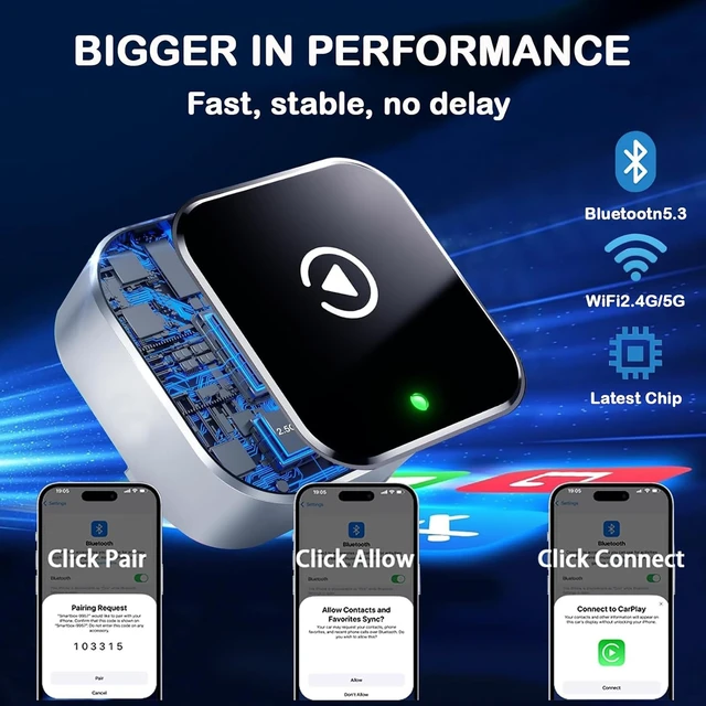 Alt view image 5 of 5 - Wireless Carplay Adapter & Android Auto 2025 Upgrade Wired CarPlay to Wireless,2-in-1 Mini USB Design with Fast Stable Connection Car Play for Apple iOS 10+, Android 11+ Version