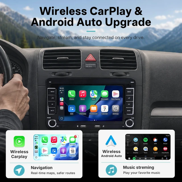 Alt view image 2 of 5 - Orelvixo Car Stereo Carplay Android Auto for Volkswagen VW Tiguan Jetta Beetle Passat Golf Mk5 Mk6 T5 EOS Polo, Car Radio Head Unit with Bluetooth Mirror SWC 7'' Touchscreen Rear Camera