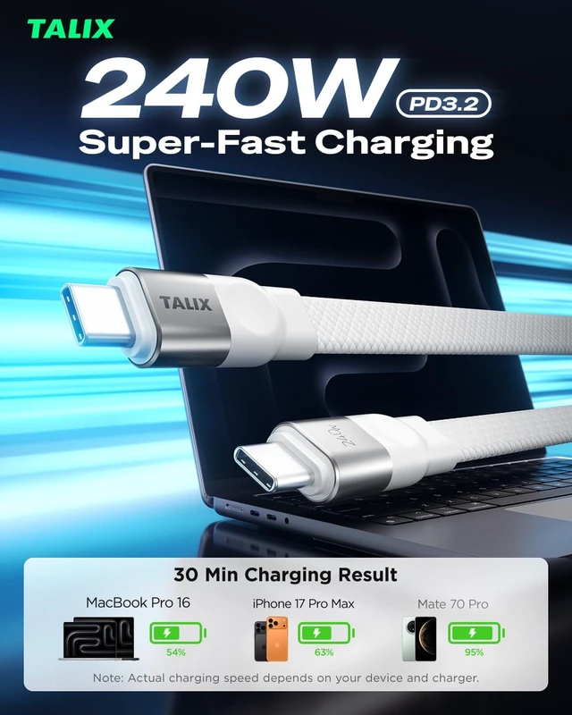 Alt view image 2 of 5 - TALIX USB C to USB C Cable, 240W PD3.2 EPR Fast Charging Cord (5A,10FT)