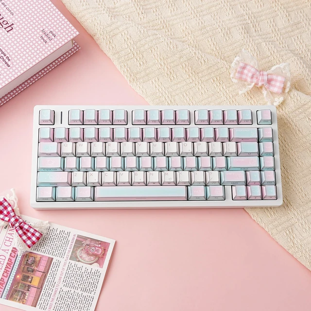 Alt view image 3 of 5 - Marshmallow Prism Shine Through Keycaps, PBT & PC Doubleshot Cherry Profile Keycap Set, 130-Key Side Printed Four-Sided Translucent Keycaps fit for Mechanical Keyboards with MX Switches