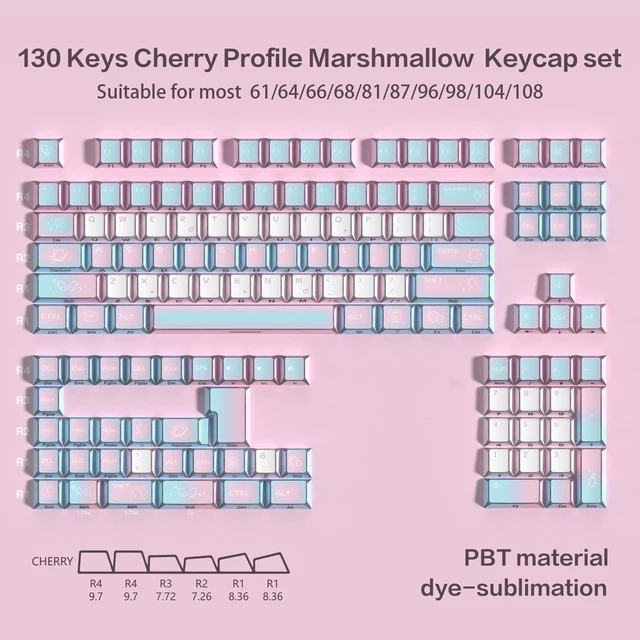 Alt view image 2 of 5 - Marshmallow Prism Shine Through Keycaps, PBT & PC Doubleshot Cherry Profile Keycap Set, 130-Key Side Printed Four-Sided Translucent Keycaps fit for Mechanical Keyboards with MX Switches