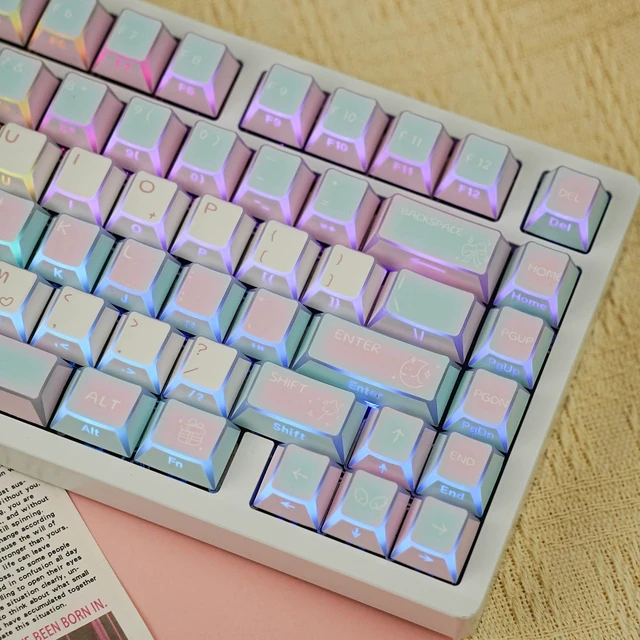 Alt view image 5 of 5 - Marshmallow Prism Shine Through Keycaps, PBT & PC Doubleshot Cherry Profile Keycap Set, 130-Key Side Printed Four-Sided Translucent Keycaps fit for Mechanical Keyboards with MX Switches