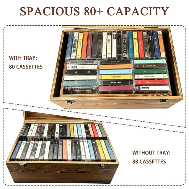 Alt view image 2 of 5 - Cipmodu Vintage Solid Wood Cassette Tape Storage Box with Tray