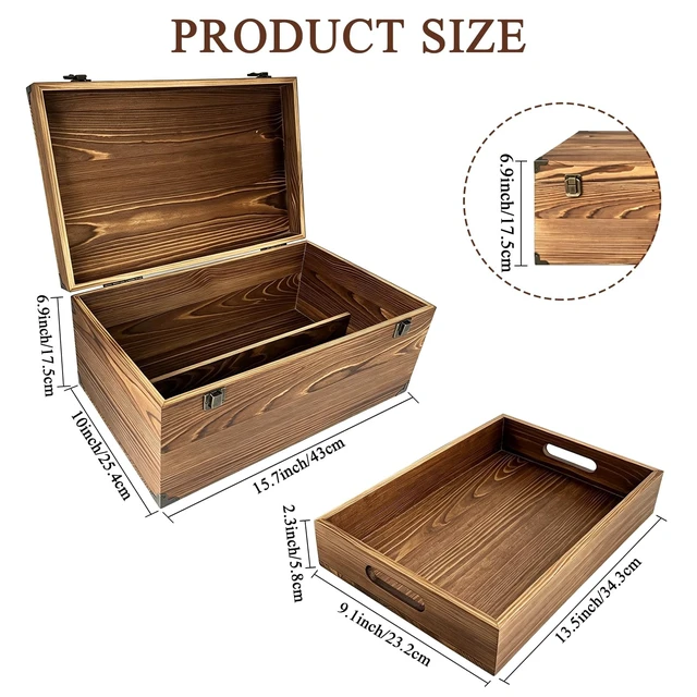 Alt view image 5 of 5 - Cipmodu Vintage Solid Wood Cassette Tape Storage Box with Tray