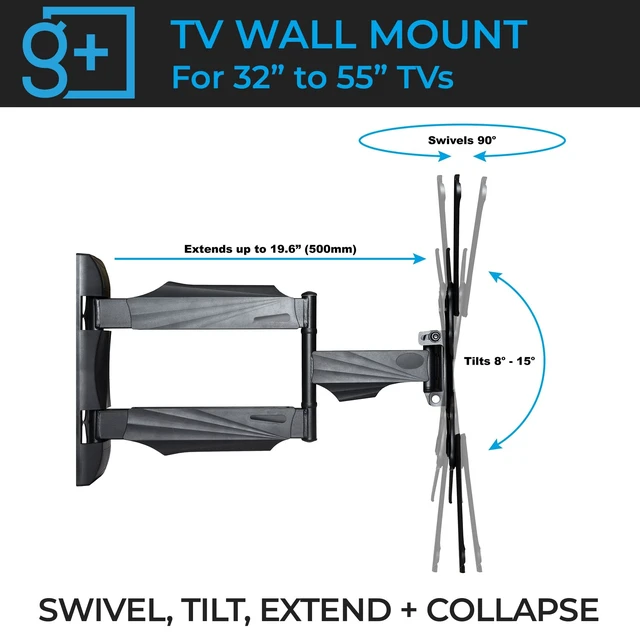 Alt view image 2 of 3 - Gadgets+ Universal TV Wall Mount 32" - 55" - Full-Motion TV Wall Mount for HD TVs, 4K TVs and Smart TVs - Wall Mount TV Bracket fits Curved and Flat Panel TVs