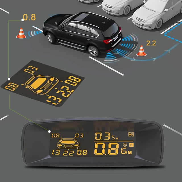 Alt view image 3 of 5 - Front & Rear 8 Parking Sensor Kit with LCD Display Parktronic 22mm Probes Reverse Backup Radar System Distance Detection Sound Warning for Vehicle car SUV