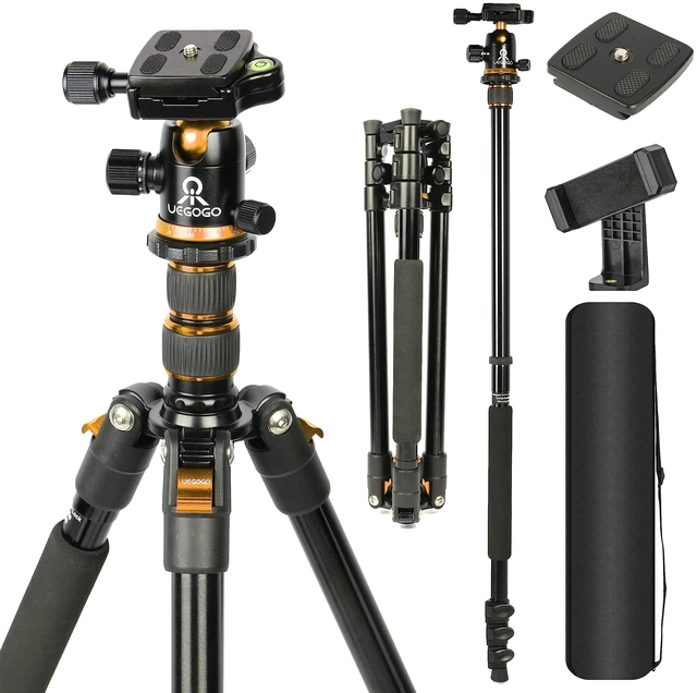 Main image of Tripod for Camera, 77" Camera Tripod Stand, 360 Ball Head Professional Aluminum DSLR Tripod & Monopod, Heavy Duty Travel Tripod Compatible with Canon Nikon Binoculars Laser Telescope(Gold)