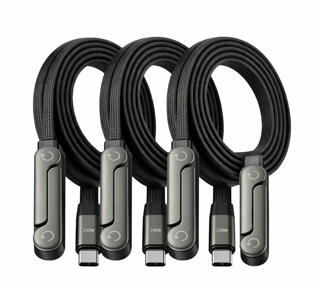 Main image of 240W USB C to USB C Fast Cable with Invisible Phone Stand, 90 Flat Cord
