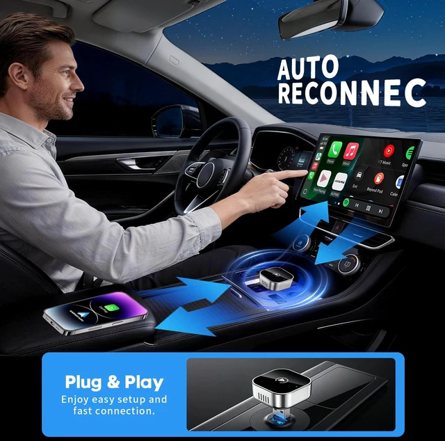 Alt view image 5 of 5 - 2 in 1 Wireless CarPlay and Android Auto Adapter,Convert Wired to Wireless Apple CarPlay Adapter,Easy Setup Plug and Play,Fast, Reliable & Super Easy to Use,CompactSleek Design Supports