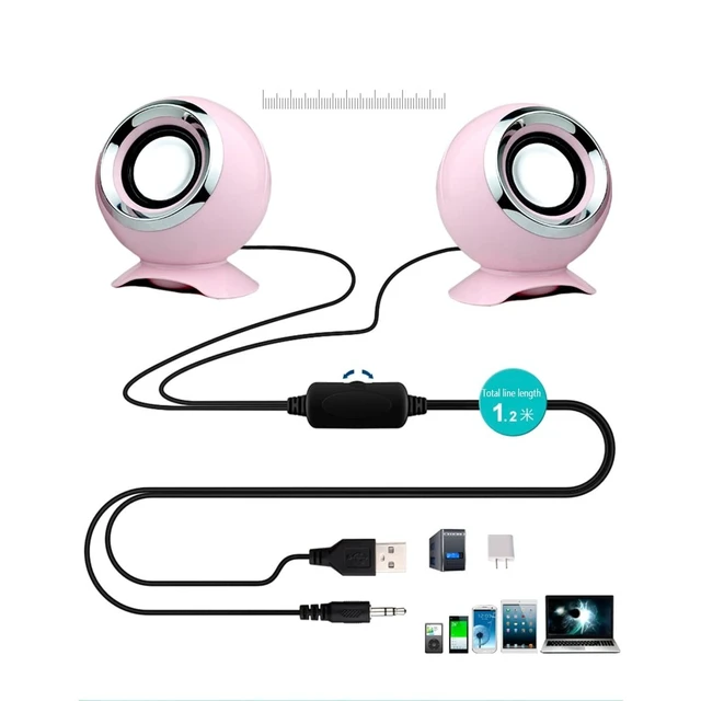 Alt view image 3 of 5 - TYGH USB Speakers, Mini WiredComputer Speaker, Powered Multimedia Stereo Sound 3.5mm Audio Jack for Desktop/Tablet Computer/PC/Laptop/Gaming Notebook (Color : Pink)