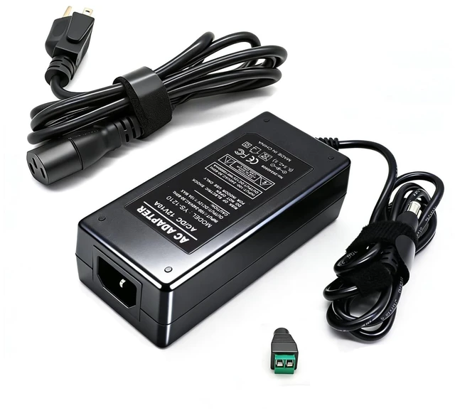 Main image of 12V 10A 120W Power Supply Adapter, AC 100-240V to DC 5.5x2.5mm, High-Power LED Driver Transformer for WS2811 WS2815 5050 2835 LED Pixel Strip Lights, CCTV Cameras (12V 10A 120W)