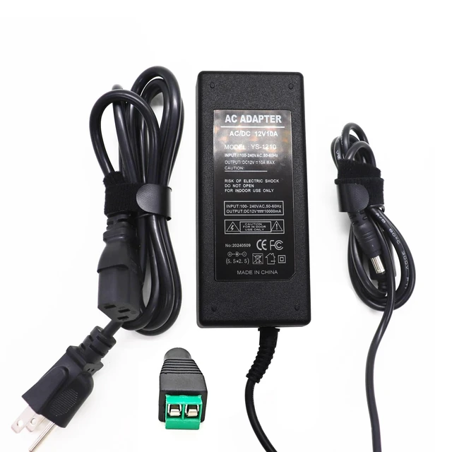 Alt view image 3 of 5 - 12V 10A 120W Power Supply Adapter, AC 100-240V to DC 5.5x2.5mm, High-Power LED Driver Transformer for WS2811 WS2815 5050 2835 LED Pixel Strip Lights, CCTV Cameras (12V 10A 120W)
