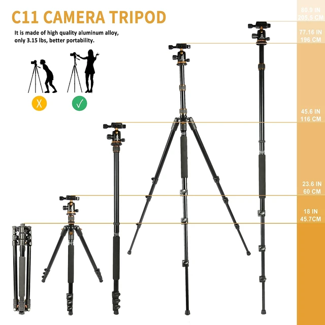 Alt view image 4 of 5 - Tripod for Camera, 77" Camera Tripod Stand, 360 Ball Head Professional Aluminum DSLR Tripod & Monopod, Heavy Duty Travel Tripod Compatible with Canon Nikon Binoculars Laser Telescope(Gold)