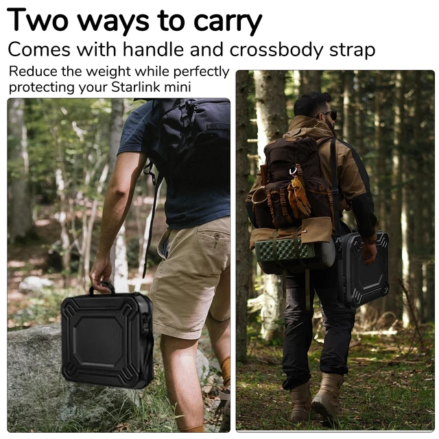 Alt view image 3 of 5 - Yullmu Starlink Mini Case-Durable PU Case with Custom Grooves Shoulder Strap & Handle Fits Starlink Mini and Accessories Travel-Friendly Dustproof Black
