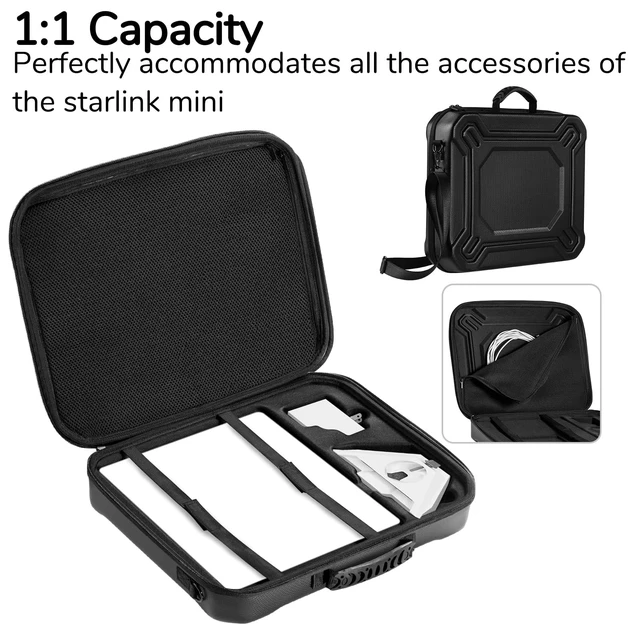 Alt view image 4 of 5 - Yullmu Starlink Mini Case-Durable PU Case with Custom Grooves Shoulder Strap & Handle Fits Starlink Mini and Accessories Travel-Friendly Dustproof Black