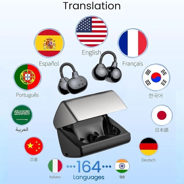 Alt view image 2 of 5 - Rulbovs NE67 AI Translation Earbuds in Real Time Support 165 Languages, Clip-On Earbuds, Spring-Open-Ear Wireless Bluetooth 6.0 Headphones with Mic, 50H Playtime for Travel, Sport, Workouts & C