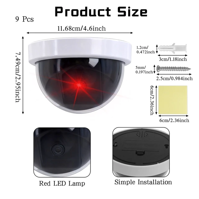 Alt view image 2 of 5 - ENIPEDITA 9 Pack Dummy Fake Camera CCTV Dome Fake Security, Wireless Surveillance Dummy CCTV, Flashing Red LED Light, with Screws Tape, White Decoy Camera, for Indoor Outdoor Home Business Prem