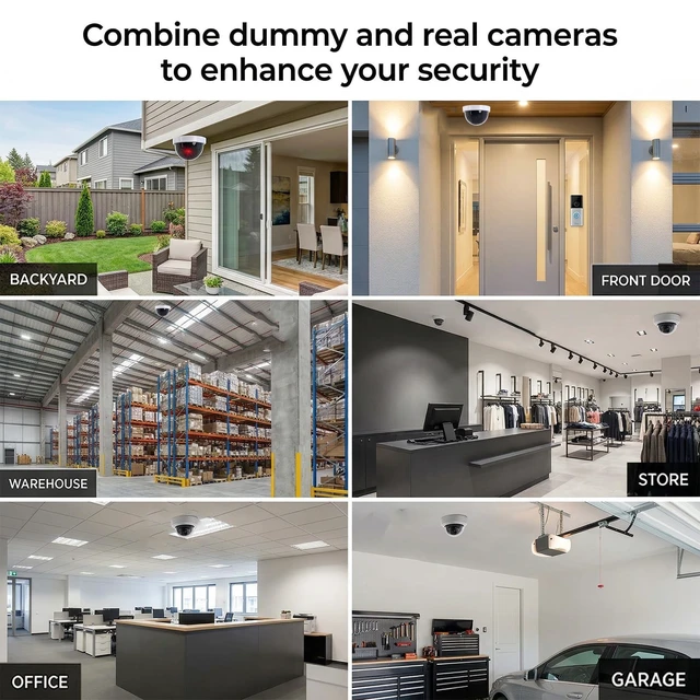 Alt view image 5 of 5 - ENIPEDITA 9 Pack Dummy Fake Camera CCTV Dome Fake Security, Wireless Surveillance Dummy CCTV, Flashing Red LED Light, with Screws Tape, White Decoy Camera, for Indoor Outdoor Home Business Prem
