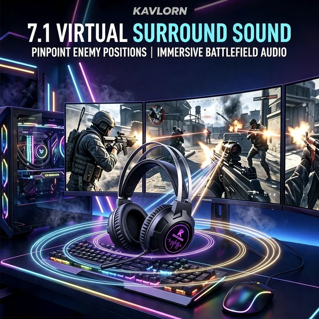 Alt view image 2 of 5 - K KAVLORN Wired Gaming Headset,Comfortable Gaming Headphone with Mic for PC