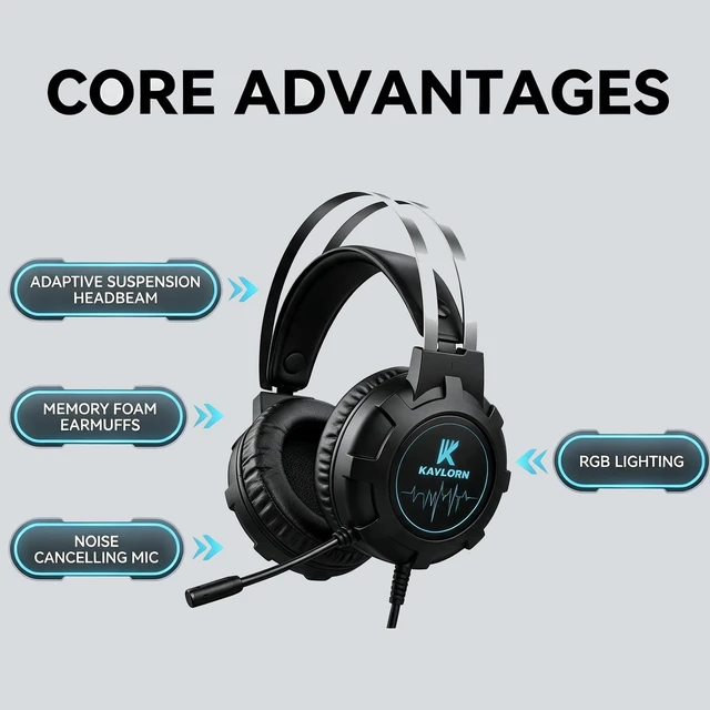 Alt view image 4 of 5 - K KAVLORN Wired Gaming Headset,Comfortable Gaming Headphone with Mic for PC