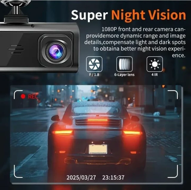 Alt view image 3 of 5 - Dash Camera Front and Rear Camera 1080P, Night Vision, G Sensor, Loop Recording, Motion Detection