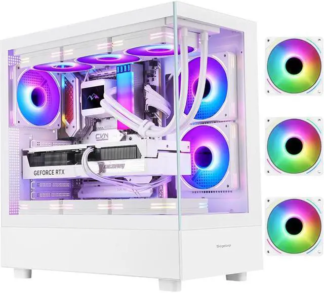 Main image of SEGOTEP Endura Pro+ ATX Case, Gaming PC Case, Panoramic View Tempered Glass Front & Side Panel, Detachable Panels, 360mm Radiator Support, Three ARGB PWM Fans Included, White