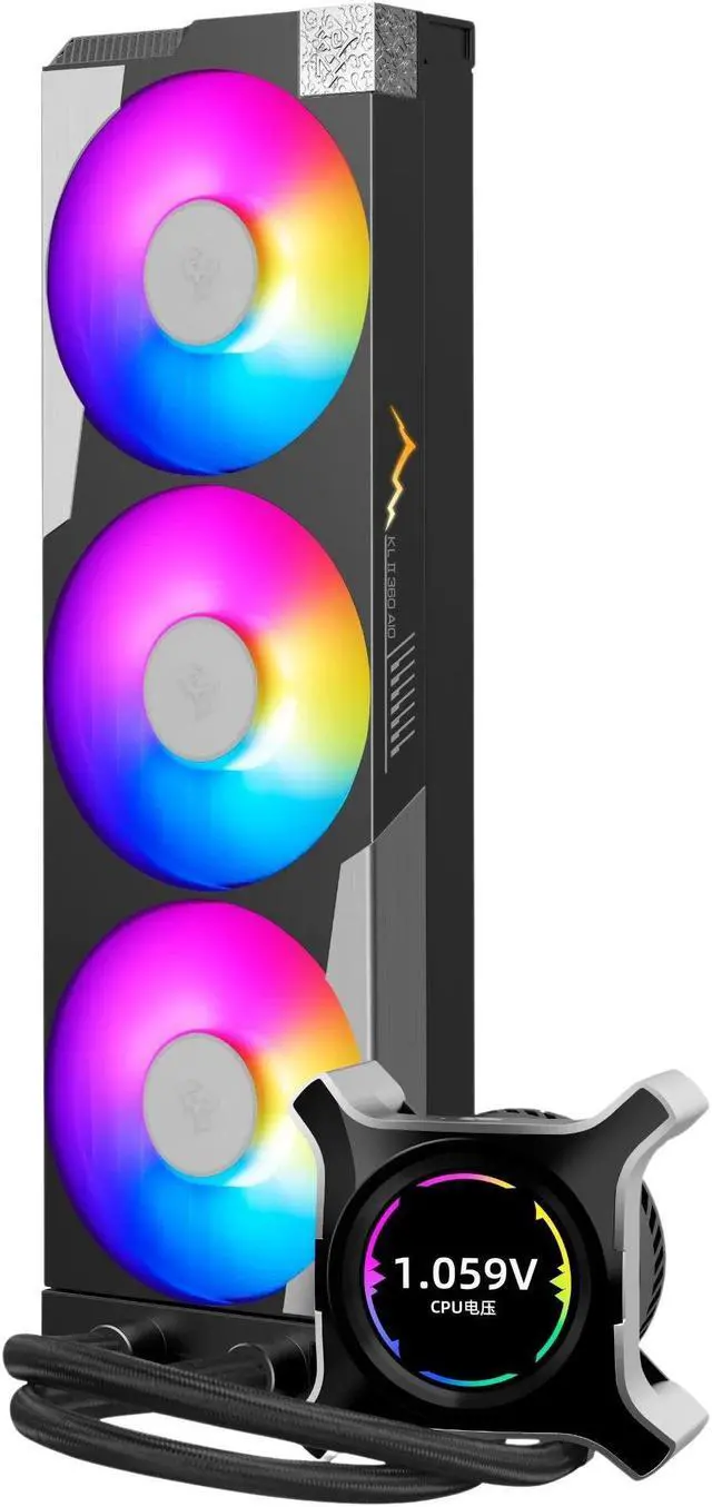 Alt view image 2 of 7 - SEGOTEP KL-360 II Desktop AIO Liquid CPU Cooler - TDP 320W - 360mm Radiator -  3x120 ARGB Fans with 70mm Built-in PWM pump head fan - LCD Screen  - Support LGA 1700/1200 & AM5/AM4 - Black Color