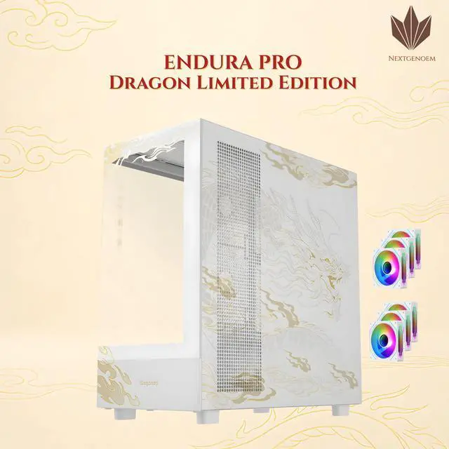 Main image of SEGOTEP Endura Pro- Special Loong Edition- Full View Dual Tempered Glass - Detachable Panels - ATX Gaming Mid Tower Computer Case - 6 PWM Fans Included-Dragon Art Design - White